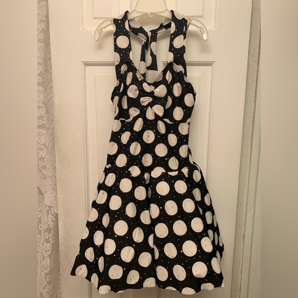 Black and White Polka Dot dance costume with sparkles. By Weissman Large adult